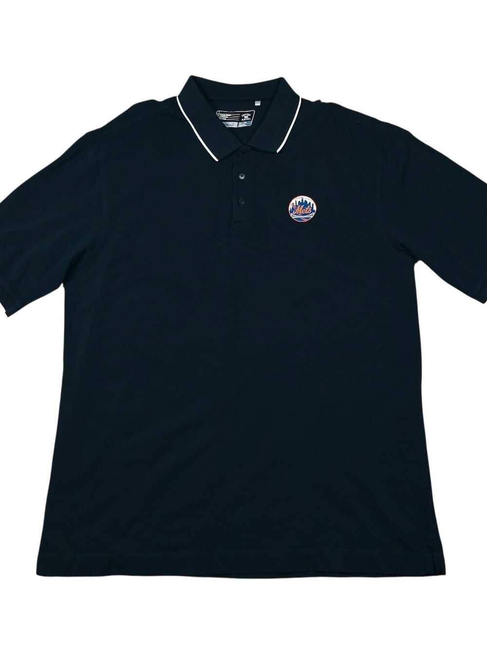 Cutter & Buck New York Mets Polo Black Shirt Size XXL DryTec Short Sleeves Logo